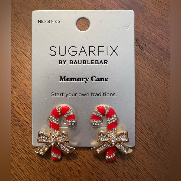 Sugarfix by BaubleBar Memory Cane Candy Cane Holiday Earrings NWOT - Picture 1 of 4